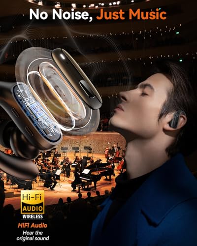 LEEMC Wireless Earbuds with Hooks for Sports, Bluetooth Headphones 5.4, Noise Canceling Ear Buds, 80Hr Playtime, LED Display, IPX7 Waterproof Earphones for Workout Running,Ebony