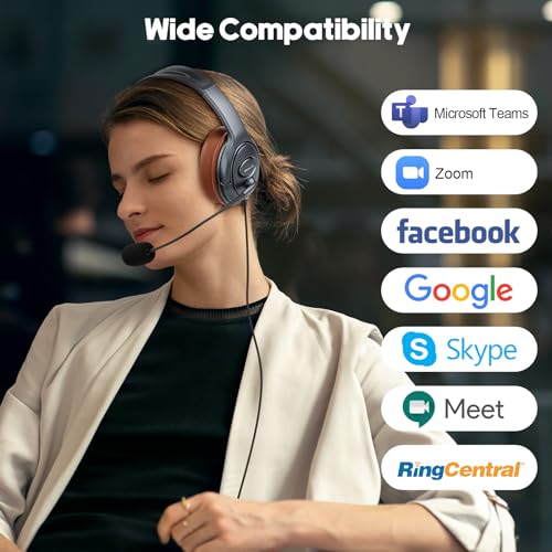 Noise Canceling USB Headphones with Microphone & in-Line Controls for Dragon Dictation, Over Ear PC Headphones for Office Work from Home Skype Teams Zoom Meeting WebEx Softphone - color: PB-806DUC