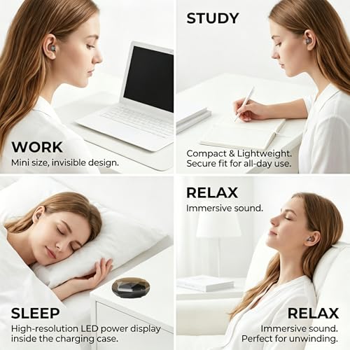 Invisible Sleep Earbuds for Side Sleepers, Ultra-Small Wireless Bluetooth, Mini Headphones with 24H Playtime, Diamond-Cut Case, for Work and Office(Skin) - color: Skin