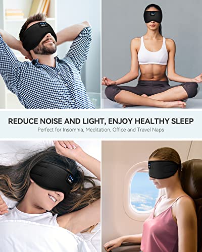 MUSICOZY Sleep Headphones Bluetooth 5.4 Sleep Mask with HD Sound | Breathable Flat Design with Cooling Lining, Washable Headband, 14 Hours Playtime for Travel Meditation Relaxation Gifts - color: Matte Black