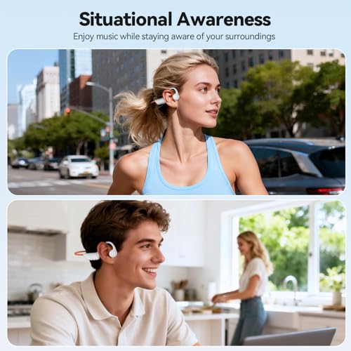 TECKNET Bone Conduction Headphones, Bluetooth V6.0 Open Ear Wireless Headphones, 10H Playtime & IPX5 Sweat Resistant, Secure Comfortable Fit Built-in Mic, Sports Earbuds for Running & Workout, White