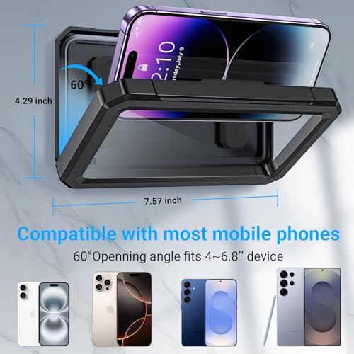 Coolpow Shower Phone Holder Waterproof【480°Rotatable】Retractable Adjustable Shower Phone Case Shower Stall Accessories for Bathroom Wall Phone Mount Stand Water Proof Anti Fog Case for 4-7"Cellphones - color: Black