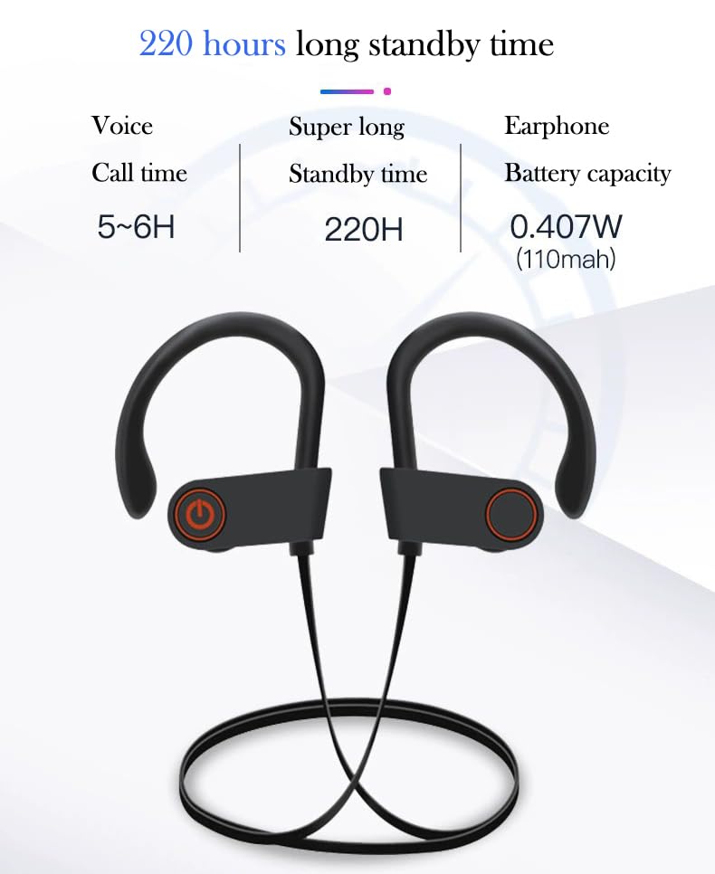 IPX7 Waterproof Wireless Headset Sports Bass Wireless Bluetooth 5.0 Earphones Hanging Ear with Microphone (Red) - color: Red