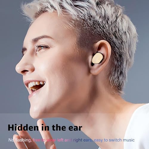 Single Bluetooth Wireless Earbud, Mini Invisible in-Ear Wireless Bluetooth Headphone 12 Hours Super Long Battery Life Suitable for Sports Work and Sleep- Beige - color: Beige