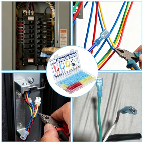 60PCS Female Spade Connector Kit, Nylon Spade & Terminal Connectors for 12-10, 16-14, 22-16 AWG Wire, Quick Disconnect Fully Insulated Crimp Terminals for Auto, Speaker, and Stereo Wiring