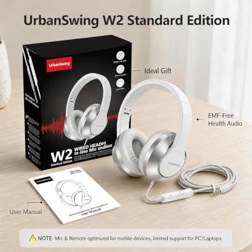 3.5mm Wired Headphones with Mic, Over-Ear, for School, Teen & Adult, White - color: White