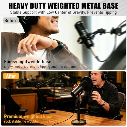Desktop Microphone Stand for Shure SM7B/SM7DB | Adjustable Height with 2 Extension Rods, All-Metal Heavy-Duty, Easy Setup & Portable Space-Saving Mic Stand