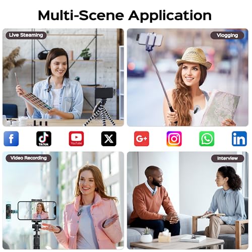 2 Packs Wireless Lavalier Microphone for iPhone 15/iPad/Android/Phone/PC/Laptop, Plug-Play Mini Mic with Noise Reduction, Lapel USB C Microphone for Video Recording, Interview, Vlogging