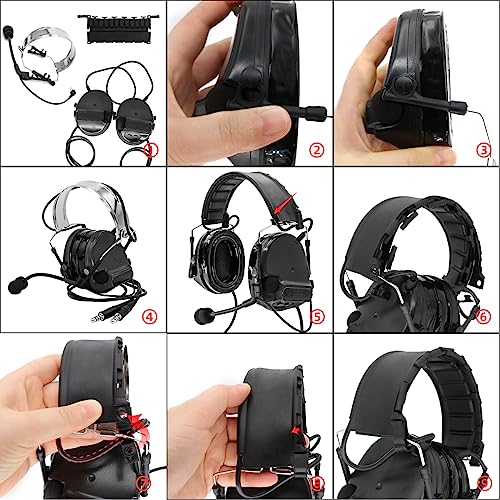 HEARFALCOM Dual Communication Tactical Headset with PTT Adapters U94 PTT Compatible with UV-5R, UV-82 Walkie Talkie Suitable for Airsoft Sports, Hunting, Hearing Protection(BK) - color: Black