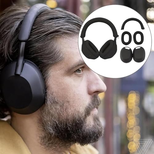 Adhiper XM5 Sweat Covers Accessories for Sony WH-1000XM5 - Black | Soft Silicone Case, 3-in-1 Headphone Covers with Ear Cover & Headband Cover & Shell Protector, Sweatproof & Washable - color: Black