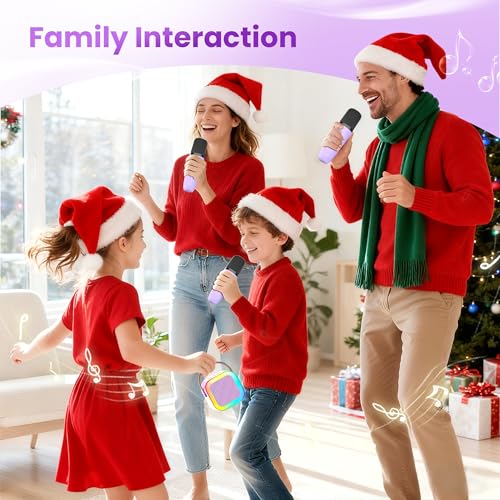 Mini Karaoke Machine, Portable Bluetooth Speaker & 3 Wireless Microphones | Karaoke Player Karaoke Microphone For Family Home Party Outdoor With HI-FI Sound | 5 Magic Sound | PA System | USB | TF | AUX - color: Deep Pink