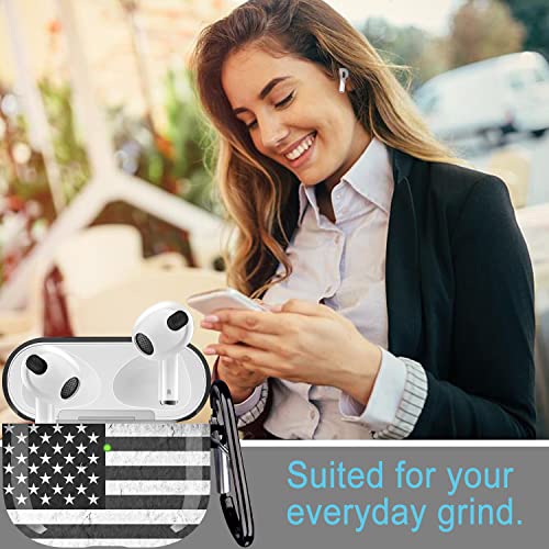 Compatible with Airpods 3rd Generation Case - Wonjury Protective Hard Compatible with Airpods 3 Case Cover with Cleaner Kit Women Girls Keychain, USA Flag Black - color: American Flag Black
