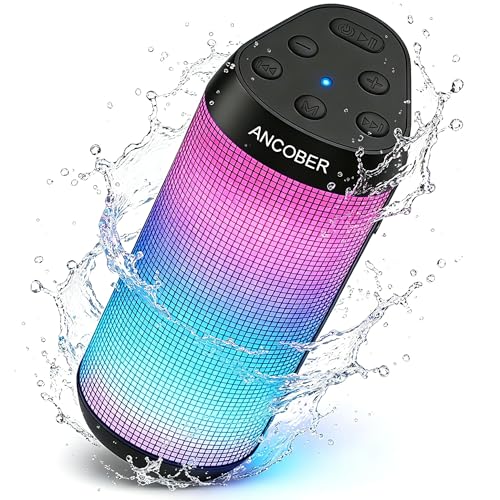 Bluetooth Speaker, Portable Wireless, 20W HD Stereo Loud Sound, 8 Modes LED Light Show, 30H Playtime, IPX4 Waterproof, TWS Pairing, Built-in Mic, BT5.3, for Outdoor, Party, Travel, Home, Ideal Gifts