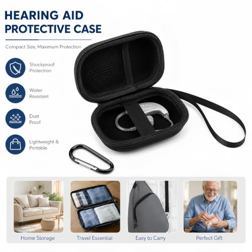 Hard Shell Hearing Aid Case for Most Hearing Amplifiers, Black