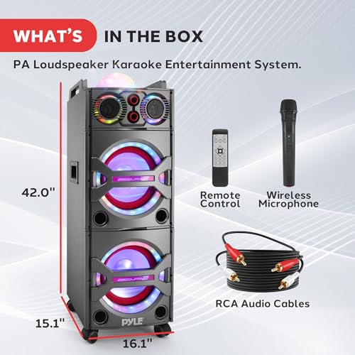 Portable Bluetooth PA Speaker System - 2000W Active Powered Outdoor Bluetooth Speaker Portable PA System w/Microphone in, Party Lights, USB SD Card Reader, AUX/RCA/FM Radio, Wheels - Pyle PSUFM1043BT - color: Charcoal