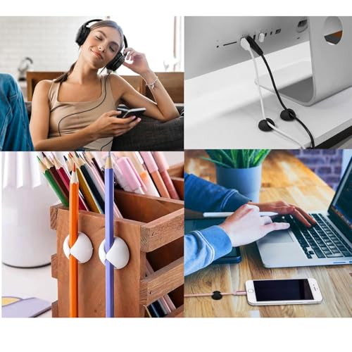 Cord Holder Cable Clips, 12PCS Self-Adhesive Wire Management Keeper Cord Organizer Charger Holder for Desktop USB Charging Cable Nightstand Power Cord Mouse Cable Wire PC Office Home (White)