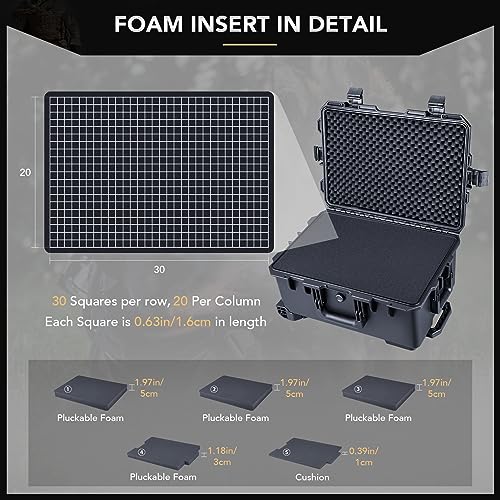 Lykus HC-5220 Hard Case with Wheels and Foam, Inner Size 19.09*12.68*8.66in | IP67 Waterproof, Pluckable Foam, Suitable for Cameras, Lenses, Electronic Equipment and More - size: HC-5220: 22.83x16.54x11.42 inch
