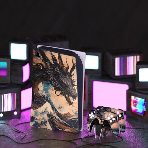 PlayVital Full Set Skin Decal for ps5 Console Digital Edition, Sticker Vinyl Decal Cover for ps5 Controller & Charging Station & Headset & Media Remote - Tempest Dragon - color: Tempest Dragon