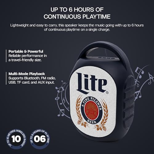 Gabba Goods Miller Lite Bluetooth Speaker, Portable Wireless Sound System, Dual 5W Drivers, Bluetooth 5.3, 50mm High-Fidelity Audio, AUX, USB, MicroSD, FM Radio, Built-in Mic & USB-C (Black, Curved) - color: Black