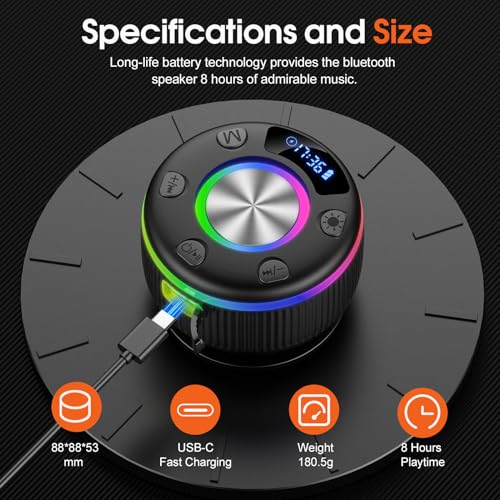 Portable Speaker Bluetooth with Loud Stereo Bass Sound, Mini Wireless Speaker with 7 RGB Lights, TF-Card USB, TWS Pairing, 4H Playtime, IP7 Waterproof Speakers for Travel Party Home Outdoor Gift - color: Dark black