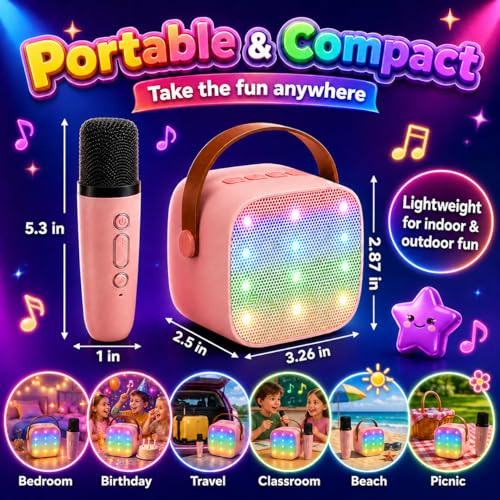 Mini Karaoke Machine for Kids & Adult, 4-12 Years Old Girls Christmas Birthday Gift, Karaoke Toys Gifts for Girls Ages 4, 5, 6, 7, 8, 9, 10, 12 +Year Old Birthday Party Pink - color: Pink