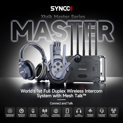 SYNCO XTALK Master Dual-Ear 1 User Wireless Intercom Headset System | Telephone Headsets Communication System Random Master Device 2.4GHz Full Duplex 500 M/1640 FT Real-time Monitoring - size: 1 pcs