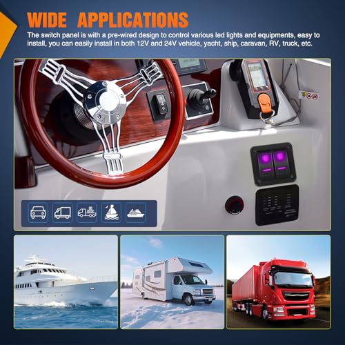 Nilight 2 Gang Rocker Switch Panel w/Purple LED Light 5Pin On Off Pre-Wired | Aluminum Toggle Switches Waterproof for 12V/24V Cars Marine Boats ATVs Trailers RV Trucks - color: Purple, size: 2 Gang