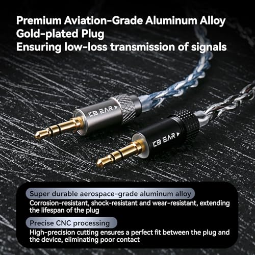 KBEAR P34 5N 2-Strands 98-Core OFC Silver-Plated HiFi Earphone Upgrade In Ear Monitor Cable,Interchangeable 3.5mm/4.4mm Plug Design Replacement IEM Cable for Audiophile Musician (2PIN, Titanium, 1.2m)