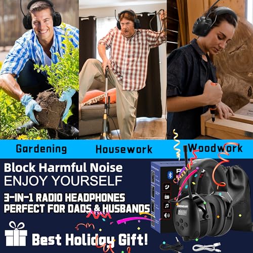 PROHEAR 033 2.0 Bluetooth Hearing Protection Headphones with AM/FM Radio - 31 SNR Noise Reduction Ear Muffs, 50Hrs Rechargeable Battery, 2 Pack for Mowing, Snowblowing, Outdoor Use - Black and Black - color: Af/Fm+bluetooth-black*2