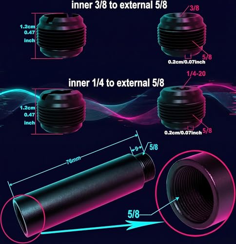 13 PCS Microphone Mount Mic Stand Adapter Parts Set - 3" Extension Tube, Aluminum Alloy 3/8 to 5/8, 1/4 to 5/8 Threaded Screw for Tripod Adapter, Shock Mount, Boom Arm, Projector, Black Anodized