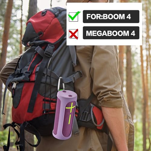 Travel Carrying Protective Silicone Case Compatible with Ultimate Ears Boom 4 Portable Bluetooth Wireless Speaker, Silicone Case Cover with Metal Hook for Ultimate Ears Boom 4 (Purple) - color: Purple