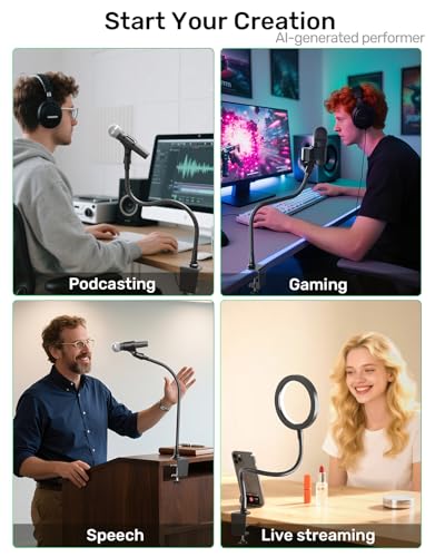 Heavy Duty Metal Table Microphone Clamp with 5/8-20Thread, Desk Mount, Adjustable Boom Arm Clamp, Perfect for Studio, Live Streaming, and Teaching, podcasting, Streaming, Church, Podium use, Black