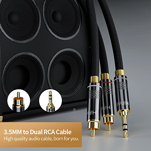 HiFind 3.5mm to 2 RCA Stereo Audio Cable 6 Ft (Real Hi-Fi Sound-Silver Plated Copper-Spring SR-Braided) 3.5 mm 1/8" TRS Male to Dual RCA Male Bidirectional Cable for Home Theater,Speaker - size: 6FT, style: 3.5mm to 2 RCA