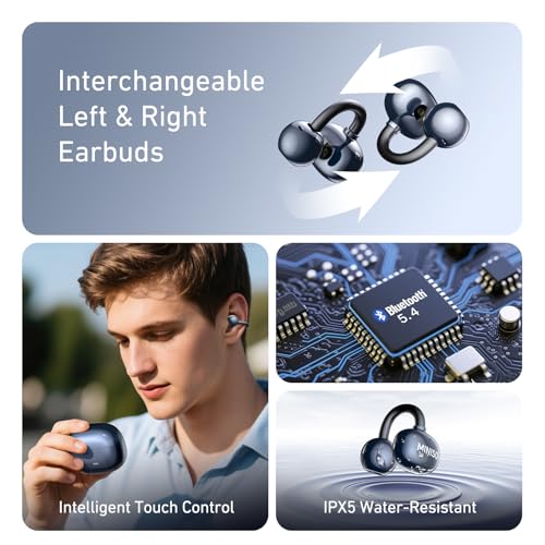 MINISO Clip On Earbuds Open Ear Earbuds Wireless Bluetooth 5.4 Headphones Heart Rate Monitor, Noise Cancelling, IPX5, LCD Full Color Touch Screen, Sports Ear Buds wiht mic Secure Fit for Small Ears