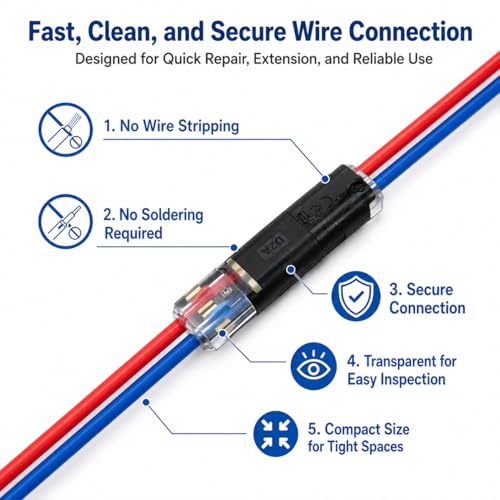 No Strip Solderless Speaker Wire Quick Disconnect Connectors Kit, Includes 40Pcs/20 Pairs, Tape, Zip Ties Install Tools, for Car Audio & 12V Automotive, 16-18 AWG