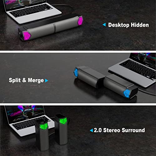 Smalody Gaming Speakers for PC, Computer Speakers for Desktop Monitor with Bluetooth, 2 in 1 Computer Speaker Soundbar, Can Be Split and Combined Freely | Versatile 2-in-1 gaming PC speaker that splits into dual towers or combines into a soundbar. Feature