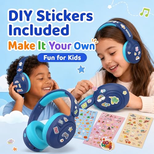 Kids Bluetooth Headphones Wireless,ANC,68H,Safe Volume Limit 85/94dB Blue | Adjustable Headband Foldable Over-Ear for Toddler Girls Boys Tablet/iPad,HD Stereo,Built-in Mic - color: Prussian Blue