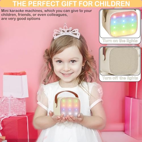 Mini Karaoke Machine for Kids & Adult, 4-12 Years Old Girls Christmas Birthday Gift, Karaoke Toys Gifts for Girls Ages 4, 5, 6, 7, 8, 9, 10, 12 +Year Old Birthday Party Light Beige - color: Light Beige