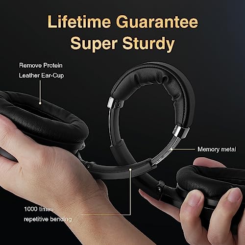 Bluetooth Headphones, Premium Active Noise Cancelling Wireless Headphones Over Ear, 50H Playtime, Hi-Res Audio, Deep Bass, Memory Foam Ear Cups for Travel, Home Office | Hi-Res, cVc 8.0 Noise Canceling Mics, ANC, Deep Bass, 3.5mm Cable, Foldable Carry Cas