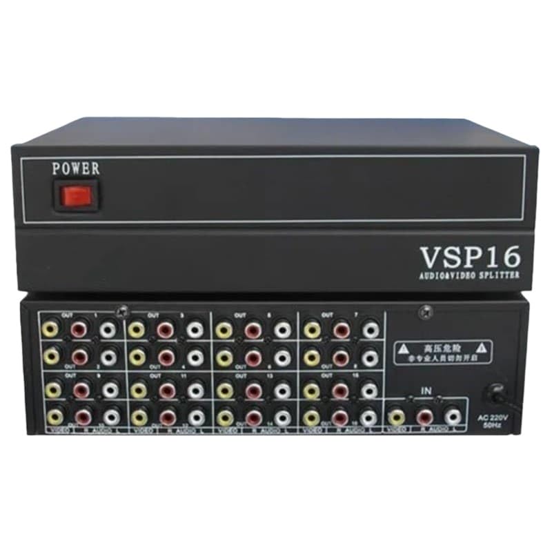 1x16 AV Video/Audio Splitter, 1 Inlet, 16 Outlet RCA Selector, Shared Manual Switcher, Metal Housing VSP16