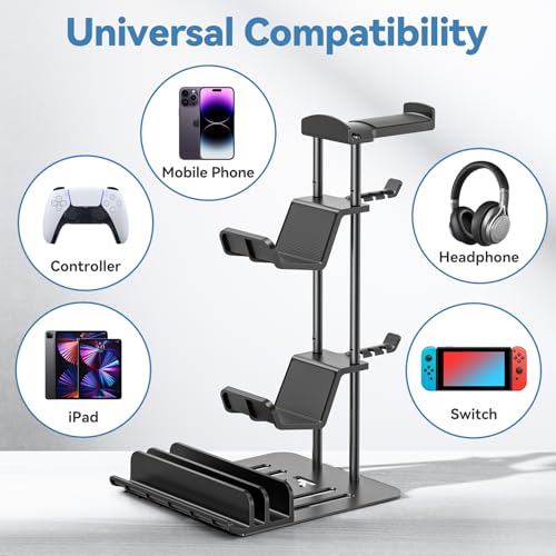 KDD RGB Headphone Controller Stand with Wireless Charging & Desk Aluminum Headphone Stand for Universal Storage