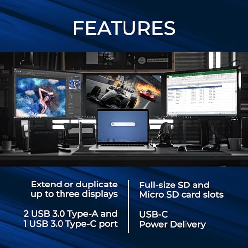 OREI DisplayLink Docking Station 3 Monitors – 3X 4K@60Hz HDMI – 6X USB (4X USB 3.0), Gigabit Ethernet, 100W PD, AUX – Triple Monitor Docking Station with Win & Mac Support | 3x 4K@60hz Multi Monitor – 6x USB, Ethernet, SD/TF, 100W PD, Audio/Mic – Laptop D