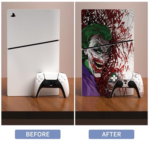 PlayVital Full Set Skin Sticker for ps5 Slim Console Disc Edition (The New Smaller Design), Vinyl Skin Decal Cover for ps5 Controller & Headset & Charging Station & Media Remote - Clown Hahaha - color: Clown Hahaha