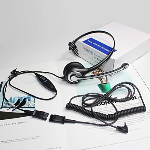 Wantek 2.5mm Telephone Headset Monaural with Noise Canceling Mic+Quick Disconnect Compatible with Cisco Linksys SPA Polycom Grandstream Panasonic Zultys AT&T Office IP & Cordless Dect Phones(600QJ25) - color: Monaural 2.5mm Jack QD