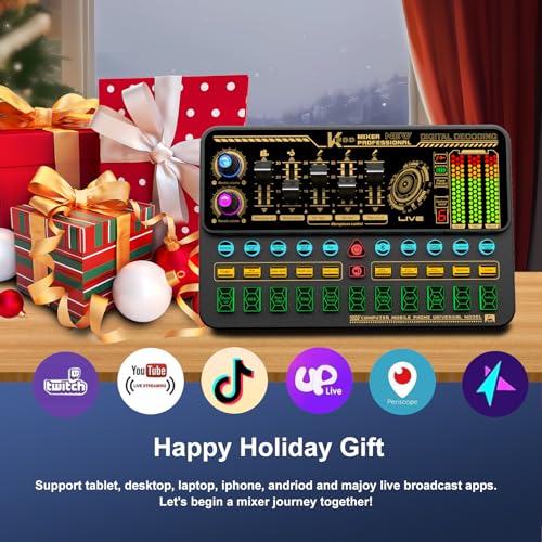 Audio Mixer With Effects, Live Sound Card with Volume Fader, Voice Changer, Sound Effects, for Karaoke, Streaming, Recording, Podcasting Sound Board for Kids, Gift, Game, PS5