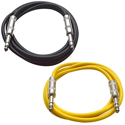 Seismic Audio - SATRX-3-2 Pack of 3' 1/4" TRS Male to 1/4" TRS Male Patch Cables - Balanced - 3 Foot Patch Cord - Black and Yellow - color: Black and Yellow