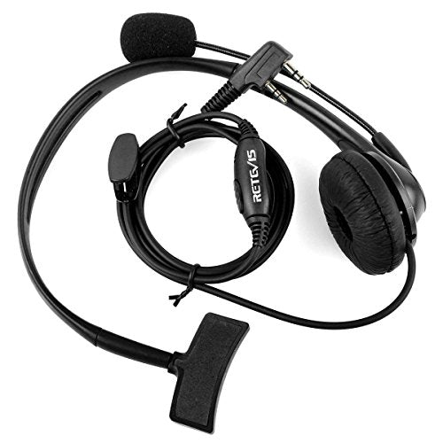 Retevis Overhead Walkie Talkie Headset, Boom Mic, for RT22/RT68/RT21/H777 | Adjustable Headband, 2 Pin, Compatible with Pxton, Baofeng, Kenwood Walkie Talkie, Walkie Talkie Earpiece with Mic (1 Pack)