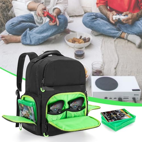 PGmoon Carry Backpack Compatible with Xbox Series X/S Console | Carrying Case with Separate Storage Room for Console, Headset, Controllers, Multiple Pockets for Gaming Accessories