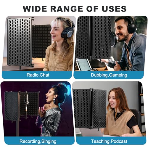 Microphone Stand With Isolation Shield,Recording Studio Equipment | With Foldable Mic Shield With Sound Insulation For Recording Studio, Podcasts,Broadcasting - size: Standard Edition