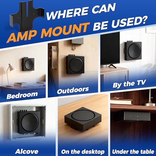 Wall Mount for Sonos Amp Wall Mount, Slim Steel Amp Mount Bracket, Hidden Design, Secure Hold for Sonos Amp Wireless Amplifier, Installation Behind TV/Wall/Desk/Ceiling, Black